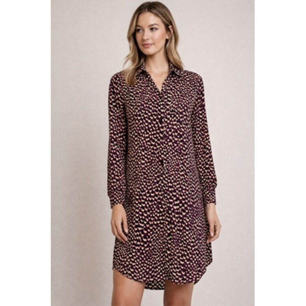 Veronica M Dress Womens Small Purple Animal Print Tunic Button Up Made USA